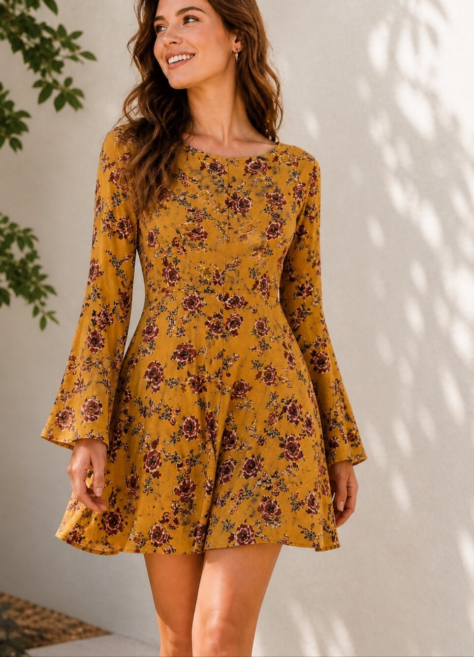 Sparrow Mustard Floral Scoop Neck Tunic